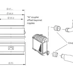 Alloy Male to Male Bayonet 65mm Coupler with Offset Nipples